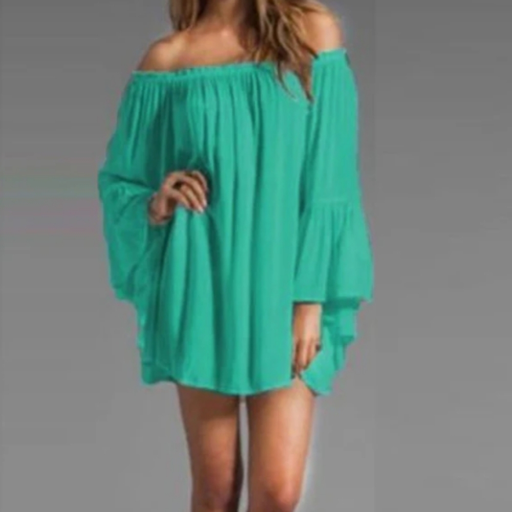 XL Zane nylon boho long sleeve off the shoulder top